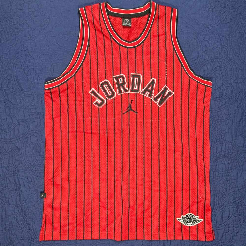 Jordan Brand 20th Anniversary Pinstripe Jersey Mens L Red Black 23 Basketball